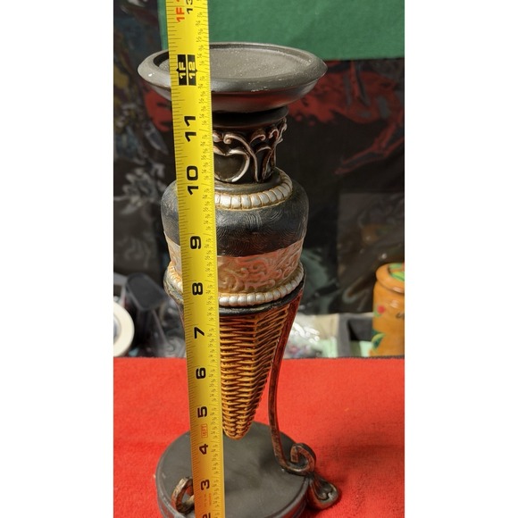 Vintage Decorative Candle Holder Pedestal Resin Metal Look 12.5" - Picture 6 of 6